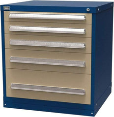 Vidmar - 5 Drawer, Modular Storage Cabinet - Steel, 30" Wide x 27-3/4" Deep x 33" High, Blue & Beige - Eagle Tool & Supply