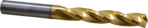 Guhring - Letter K 150° Solid Carbide Jobber Drill - TiN Finish, Right Hand Cut, Spiral Flute, Straight Shank, 2-29/32" OAL, Standard Point - Eagle Tool & Supply