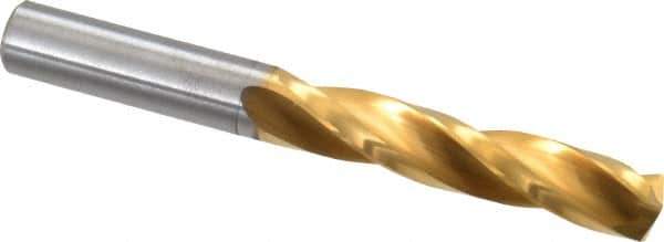Guhring - 27/64" 150° Solid Carbide Jobber Drill - TiN Finish, Right Hand Cut, Spiral Flute, Straight Shank, 3-3/4" OAL, Standard Point - Eagle Tool & Supply