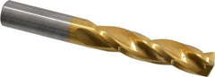 Guhring - 1/2" 150° Solid Carbide Jobber Drill - TiN Finish, Right Hand Cut, Spiral Flute, Straight Shank, 4" OAL, Standard Point - Eagle Tool & Supply