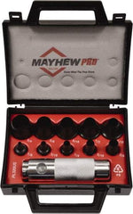 Mayhew - 11 Piece, 1/8 to 3/4", Hollow Punch Set - Round Shank, Alloy Steel, Comes in Plastic Case - Eagle Tool & Supply