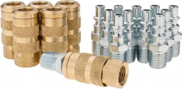 Coilhose Pneumatics - 18 Piece 1/4" Body 1/4 NPT Brass/Steel ARO Pneumatic Coupling Plug Set - Eagle Tool & Supply