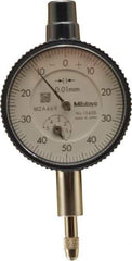 Mitutoyo - 5mm Range, 0-50 Dial Reading, 0.01mm Graduation Dial Drop Indicator - 40mm Dial, 1mm Range per Revolution, 0.013mm Accuracy, Revolution Counter - Eagle Tool & Supply