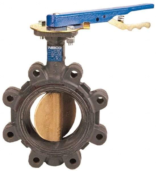 NIBCO - 5" Pipe, Lug Butterfly Valve - Lever Handle, Ductile Iron Body, EPDM Seat, 200 WOG, Aluminum Bronze Disc, Stainless Steel Stem - Eagle Tool & Supply