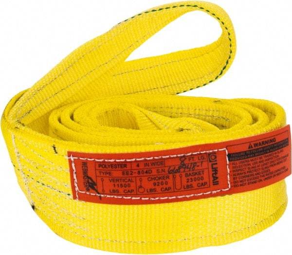 Lift-All - 8' Long x 4" Wide, 11,500 Lb Vertical Capacity, 2 Ply, Polyester Web Sling - 9,200 Lb Choker Capacity, Yellow - Eagle Tool & Supply