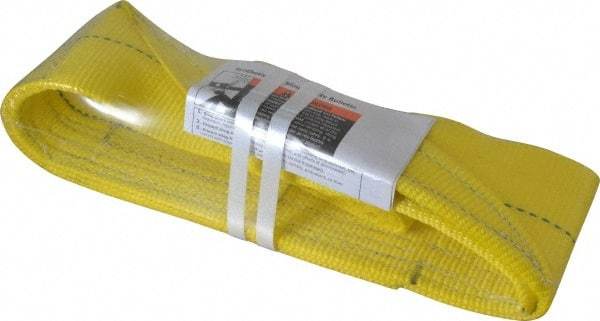 Lift-All - 3' Long x 4" Wide, 11,500 Lb Vertical Capacity, 2 Ply, Polyester Web Sling - 9,200 Lb Choker Capacity, Yellow - Eagle Tool & Supply
