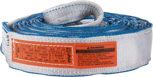 Lift-All - 20' Long x 3" Wide, 8,600 Lb Vertical Capacity, 2 Ply, Polyester Web Sling - 6,900 Lb Choker Capacity, Silver (Color) - Eagle Tool & Supply