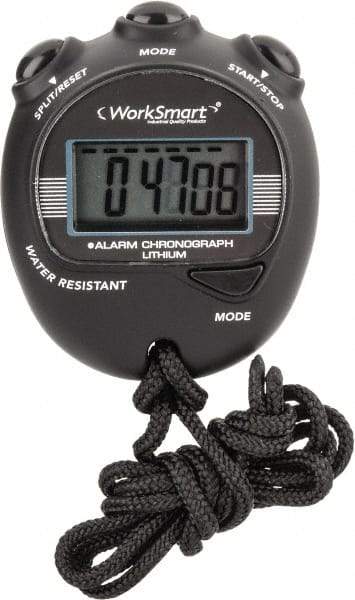 Value Collection - Water Resistant Digital Stopwatch - 3V Lithium Battery, Back Lit, Black - Eagle Tool & Supply