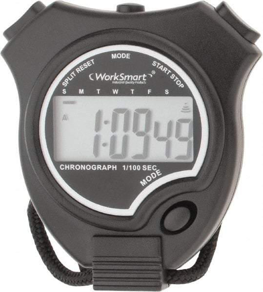 Value Collection - Digital Stopwatch with Split Counter - LR44, Back Lit, Black - Eagle Tool & Supply