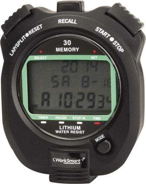 Value Collection - Water Resistant Digital Stopwatch - Pacer, Count Down Timer, CR2032, Back Lit, Black - Eagle Tool & Supply