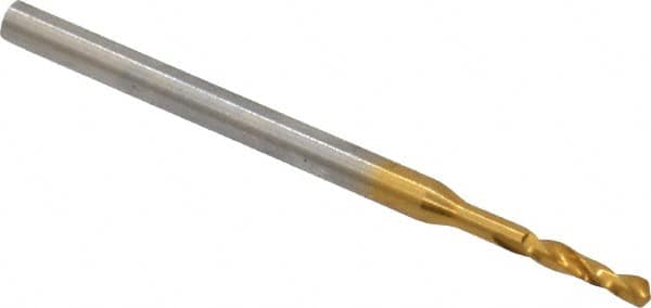 Micro Drill Bit: 0.037″ Dia, 118 °, Cobalt TiN Finish, 0.984″ OAL, RH Cut, Spiral Flute, Straight-Cylindrical Shank, Series 660