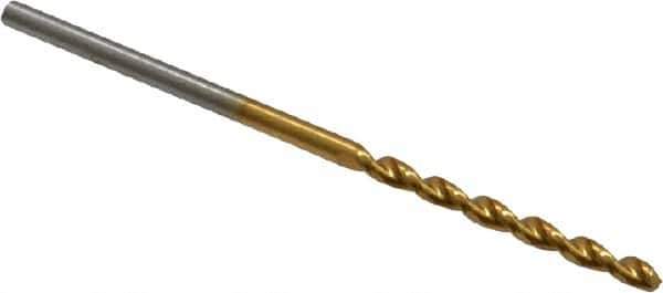 Guhring - 1.65mm 130° High Speed Steel Jobber Drill - TiN Finish, Right Hand Cut, Parabolic Flute, Straight Shank, 1-11/16" OAL, Standard Point - Eagle Tool & Supply