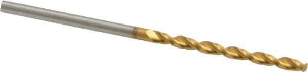 Guhring - 2.15mm 130° High Speed Steel Jobber Drill - TiN Finish, Right Hand Cut, Parabolic Flute, Straight Shank, 2-3/32" OAL, Standard Point - Eagle Tool & Supply