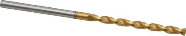 Guhring - 2.45mm 130° High Speed Steel Jobber Drill - TiN Finish, Right Hand Cut, Parabolic Flute, Straight Shank, 2-1/4" OAL, Standard Point - Eagle Tool & Supply