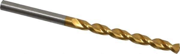 Guhring - 4.45mm 130° High Speed Steel Jobber Drill - TiN Finish, Right Hand Cut, Parabolic Flute, Straight Shank, 3-5/32" OAL, Standard Point - Eagle Tool & Supply