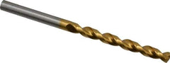 Guhring - 5.1mm 130° High Speed Steel Jobber Drill - TiN Finish, Right Hand Cut, Parabolic Flute, Straight Shank, 3-3/8" OAL, Standard Point - Eagle Tool & Supply