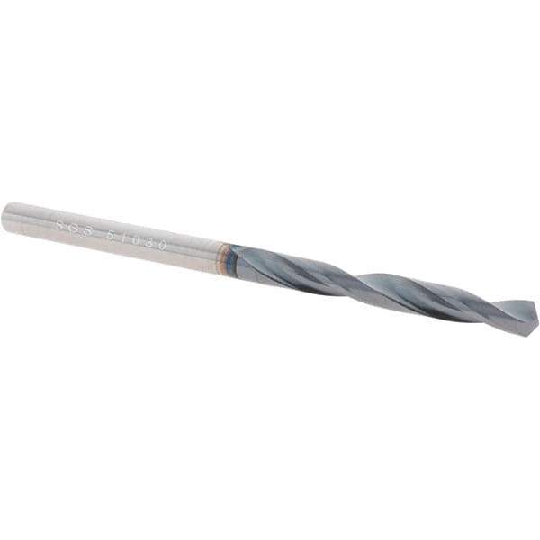 SGS - #30 118° Solid Carbide Jobber Drill - AlTiN Finish, Right Hand Cut, Spiral Flute, Straight Shank, 2-1/4" OAL, Four Facet Point - Eagle Tool & Supply