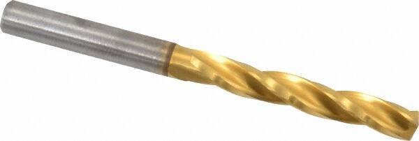 Guhring - 5.4mm 150° Solid Carbide Jobber Drill - TiN Finish, Right Hand Cut, Spiral Flute, Straight Shank, 2.598" OAL, Standard Point - Eagle Tool & Supply
