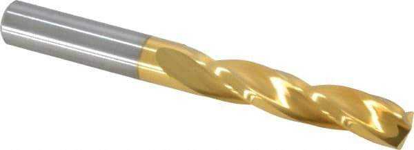 Guhring - 9.6mm 150° Solid Carbide Jobber Drill - TiN Finish, Right Hand Cut, Spiral Flute, Straight Shank, 3.504" OAL, Standard Point - Eagle Tool & Supply
