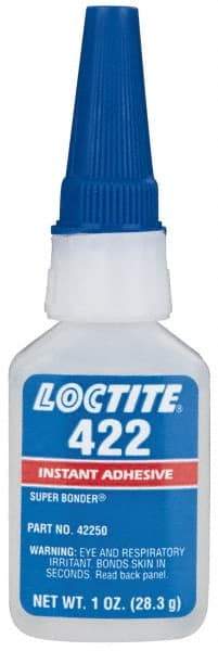 Loctite - 1 oz Bottle Clear Instant Adhesive - Series 422, 30 sec Working Time, 24 hr Full Cure Time, Bonds to Metal, Plastic & Rubber - Eagle Tool & Supply