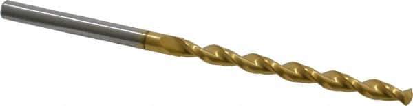 Guhring - #28 130° Solid Carbide Jobber Drill - TiN Finish, Right Hand Cut, Parabolic Flute, Straight Shank, 2-7/8" OAL, Standard Point - Eagle Tool & Supply