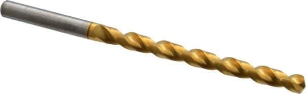 Guhring - #2 130° Solid Carbide Jobber Drill - TiN Finish, Right Hand Cut, Parabolic Flute, Straight Shank, 98.43mm OAL, Standard Point - Eagle Tool & Supply