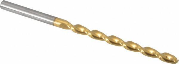 Guhring - #20 130° Solid Carbide Jobber Drill - TiN Finish, Right Hand Cut, Parabolic Flute, Straight Shank, 82.55mm OAL, Standard Point - Eagle Tool & Supply