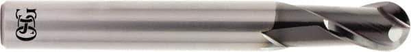 OSG - 5/16" Diam, 15/32" LOC, 2 Flute Solid Carbide Ball End Mill - TiAlN Finish, Single End, 2-3/16" OAL, 5/16" Shank Diam, Spiral Flute - Eagle Tool & Supply