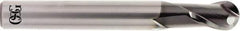 OSG - 3/16" Diam, 9/32" LOC, 2 Flute Solid Carbide Ball End Mill - WXS Finish, Single End, 2" OAL, 1/4" Shank Diam, Spiral Flute - Eagle Tool & Supply