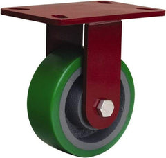 Hamilton - 5" Diam x 2" Wide x 6-3/4" OAH Top Plate Mount Rigid Caster - Polyurethane Mold onto Cast Iron Center, 1,050 Lb Capacity, Tapered Roller Bearing, 4-1/2 x 6-1/2" Plate - Eagle Tool & Supply