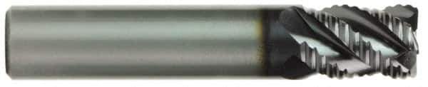 OSG - 1/4" Diam, Fine Pitch, 3/8" LOC, 4 Flute Solid Carbide 0.03" Corner Radius Roughing End Mill - TiAlN Finish, 2" OAL, 1/4" Shank Diam, Single End, Centercutting - Eagle Tool & Supply