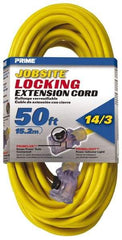 Value Collection - 50', 14/3 Gauge/Conductors, Yellow Outdoor Extension Cord - 1 Receptacle, 15 Amps, 125 Volts, UL SJTW, NEMA 5-15R - Eagle Tool & Supply