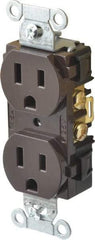 Hubbell Wiring Device-Kellems - 125 VAC, 15 Amp, 5-15R NEMA Configuration, Brown, Specification Grade, Self Grounding Duplex Receptacle - 1 Phase, 2 Poles, 3 Wire, Flush Mount - Eagle Tool & Supply