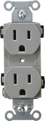 Hubbell Wiring Device-Kellems - 125 VAC, 15 Amp, 5-15R NEMA Configuration, Gray, Specification Grade, Self Grounding Duplex Receptacle - 1 Phase, 2 Poles, 3 Wire, Flush Mount - Eagle Tool & Supply