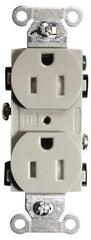 Hubbell Wiring Device-Kellems - 125 VAC, 15 Amp, 5-15R NEMA Configuration, Gray, Specification Grade, Self Grounding Duplex Receptacle - 1 Phase, 2 Poles, 3 Wire, Flush Mount, Tamper Resistant - Eagle Tool & Supply