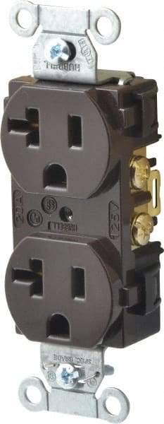 Hubbell Wiring Device-Kellems - 125 VAC, 20 Amp, 5-20R NEMA Configuration, Brown, Specification Grade, Self Grounding Duplex Receptacle - 1 Phase, 2 Poles, 3 Wire, Flush Mount - Eagle Tool & Supply