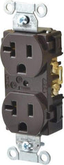 Hubbell Wiring Device-Kellems - 125 VAC, 20 Amp, 5-20R NEMA Configuration, Brown, Specification Grade, Self Grounding Duplex Receptacle - 1 Phase, 2 Poles, 3 Wire, Flush Mount - Eagle Tool & Supply