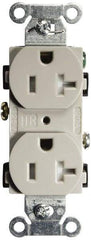 Hubbell Wiring Device-Kellems - 125 VAC, 20 Amp, 5-20R NEMA Configuration, Gray, Specification Grade, Self Grounding Duplex Receptacle - 1 Phase, 2 Poles, 3 Wire, Flush Mount, Tamper Resistant - Eagle Tool & Supply