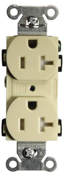 Hubbell Wiring Device-Kellems - 125 VAC, 20 Amp, 5-20R NEMA Configuration, Ivory, Specification Grade, Self Grounding Duplex Receptacle - 1 Phase, 2 Poles, 3 Wire, Flush Mount, Tamper Resistant - Eagle Tool & Supply