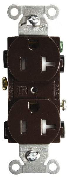 Hubbell Wiring Device-Kellems - 125 VAC, 20 Amp, 5-20R NEMA Configuration, Brown, Specification Grade, Self Grounding Duplex Receptacle - 1 Phase, 2 Poles, 3 Wire, Flush Mount, Tamper Resistant - Eagle Tool & Supply