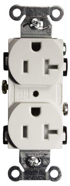 Hubbell Wiring Device-Kellems - 125 VAC, 20 Amp, 5-20R NEMA Configuration, White, Specification Grade, Self Grounding Duplex Receptacle - 1 Phase, 2 Poles, 3 Wire, Flush Mount, Tamper Resistant - Eagle Tool & Supply