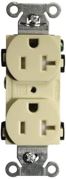 Hubbell Wiring Device-Kellems - 125 VAC, 20 Amp, 5-20R NEMA Configuration, Ivory, Specification Grade, Self Grounding Duplex Receptacle - 1 Phase, 2 Poles, 3 Wire, Flush Mount, Tamper Resistant - Eagle Tool & Supply