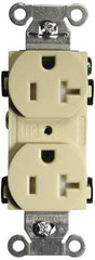 Hubbell Wiring Device-Kellems - 125 VAC, 20 Amp, 5-20R NEMA Configuration, Ivory, Specification Grade, Self Grounding Duplex Receptacle - 1 Phase, 2 Poles, 3 Wire, Flush Mount, Tamper Resistant - Eagle Tool & Supply