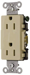 Hubbell Wiring Device-Kellems - 125 VAC, 15 Amp, 5-15R NEMA Configuration, Ivory, Specification Grade, Self Grounding Duplex Receptacle - 1 Phase, 2 Poles, 3 Wire, Flush Mount - Eagle Tool & Supply