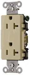 Hubbell Wiring Device-Kellems - 125 VAC, 20 Amp, 5-20R NEMA Configuration, Ivory, Specification Grade, Self Grounding Duplex Receptacle - 1 Phase, 2 Poles, 3 Wire, Flush Mount - Eagle Tool & Supply