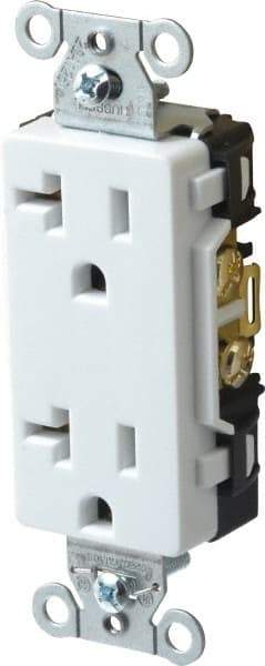 Hubbell Wiring Device-Kellems - 125 VAC, 20 Amp, 5-20R NEMA Configuration, White, Specification Grade, Self Grounding Duplex Receptacle - 1 Phase, 2 Poles, 3 Wire, Flush Mount - Eagle Tool & Supply