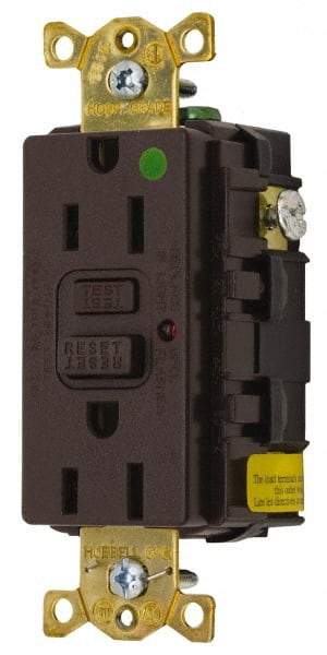 Hubbell Wiring Device-Kellems - 1 Phase, 5-15R NEMA, 125 VAC, 15 Amp, Self Grounding, GFCI Receptacle - 2 Pole, Back and Side Wiring, Hospital Grade - Eagle Tool & Supply