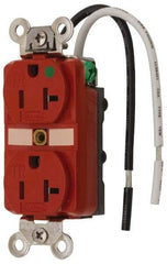 Hubbell Wiring Device-Kellems - 125 VAC, 20 Amp, 5-20R NEMA Configuration, Red, Hospital Grade, Self Grounding Duplex Receptacle - 1 Phase, 2 Poles, 3 Wire, Flush Mount, Chemical, Corrosion and Impact Resistant, Tamper Resistant - Eagle Tool & Supply