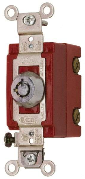 Hubbell Wiring Device-Kellems - 120 to 277 VAC, 20 Amp at 125 Volt, 21 Amp at 250 Volt, SPST, 6 Tumbler Barrel Key Switch - Clip and Screw Terminal, 7/8 Inch Mount Hole Diameter, On-Off Sequence - Eagle Tool & Supply