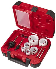 Milwaukee Tool - 10 Piece, 7/8" to 2-1/2" Saw Diam, Electrician's Hole Saw Kit - Bi-Metal, Toothed Edge, Pilot Drill Model No. 49-56-8010, Includes 6 Hole Saws - Eagle Tool & Supply